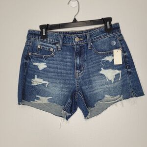 Aeropostale blue jean denim baggy distressed raw hem shorts size 2 NWT